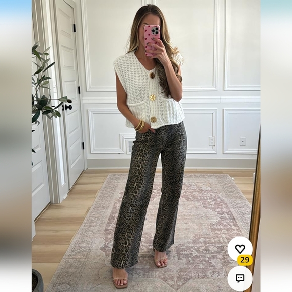 Tru Luxe Jeans Size 12 Animal Printed Hi Waisted Straight Jean with Inseam Slit - Picture 13 of 13